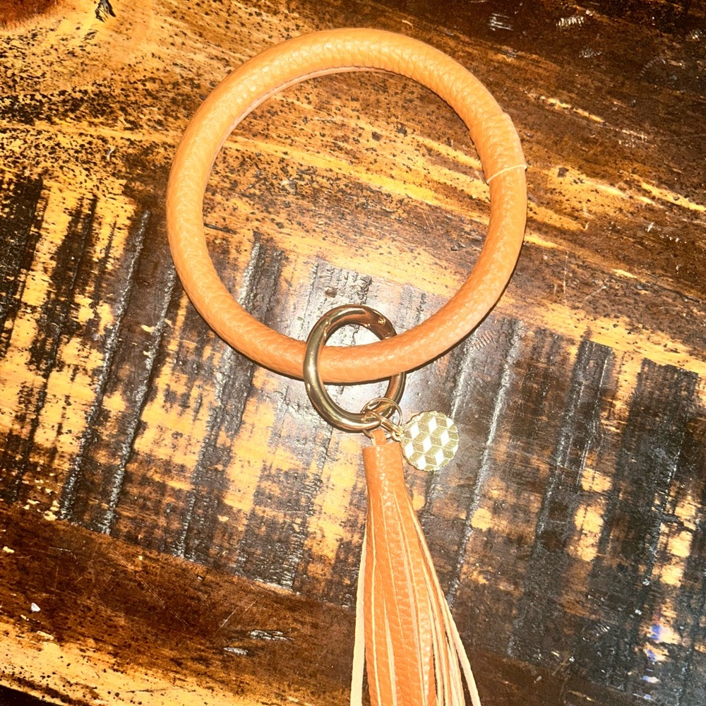 Tan Leather Tassel Keychain Bracelet. New without tags